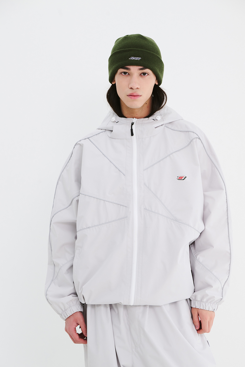 비에스래빗 2425 BSRABBIT SPIDERWEB HOODED JACKET SILVER GRAY